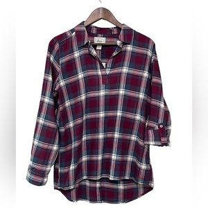 G.H. Bass &‎ Co. Lightweight Plaid Long Sleeved Shirt Medium Roll Tab Sleeve NWT